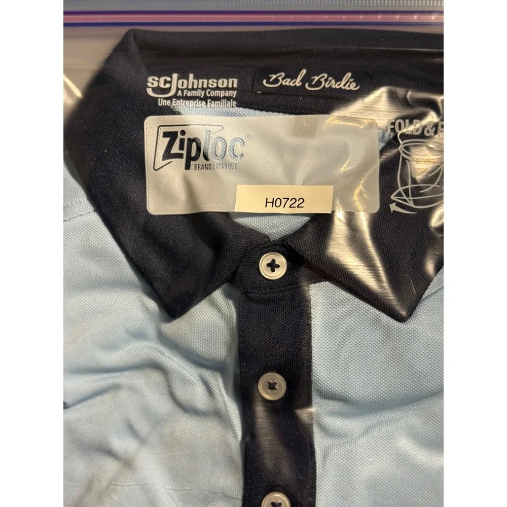 Bad Birdie Mens Golf Polo Shirt Light Blue Navy SS24FI-BBMP007-534 Size L
